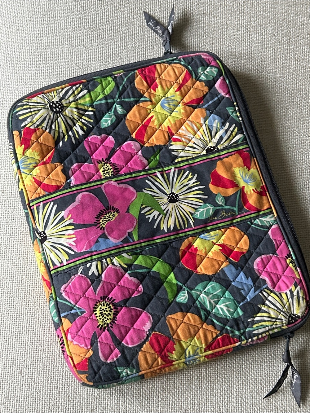 Vera Bradley Black Multi Floral Quilted Tablet Sleeve